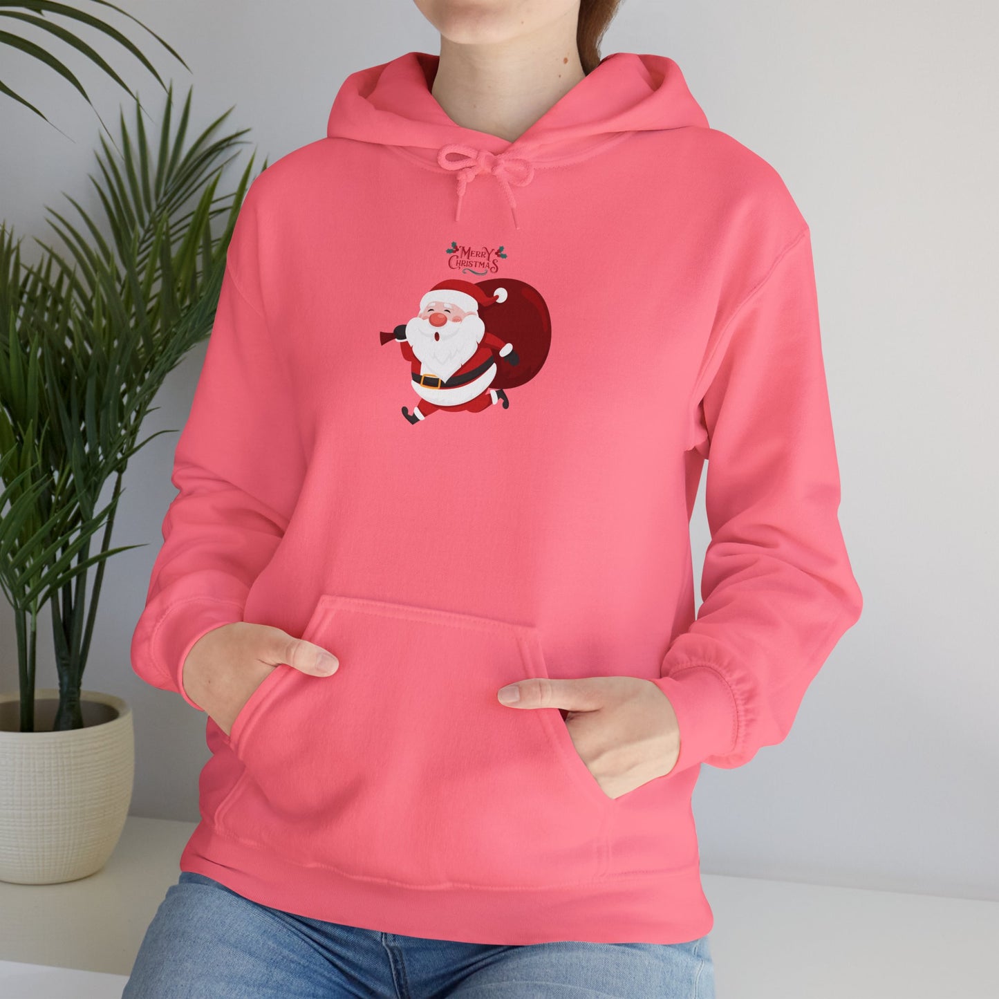 Santa Running Hoodie - Unisex Heavy Blend Sweatshirt for Holiday Cheer