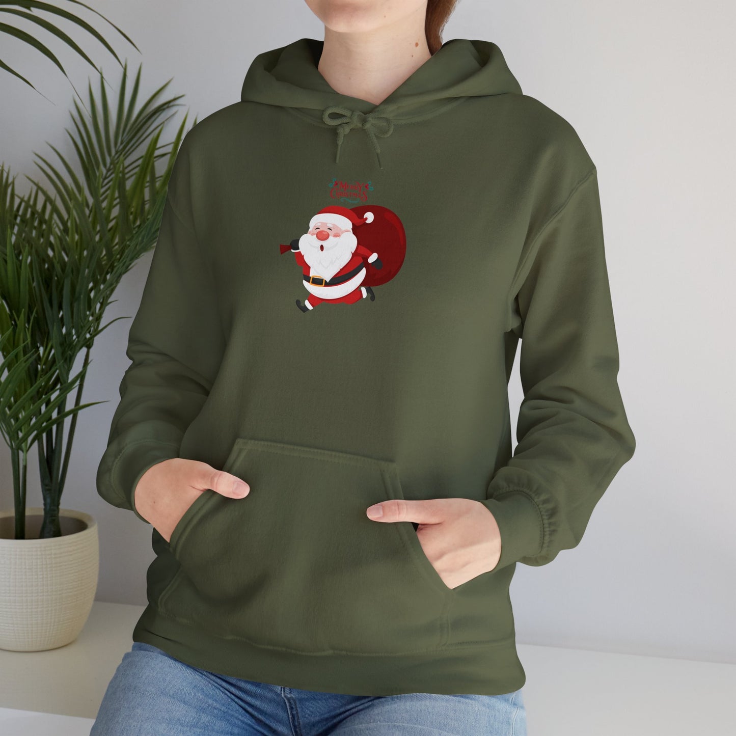 Santa Running Hoodie - Unisex Heavy Blend Sweatshirt for Holiday Cheer