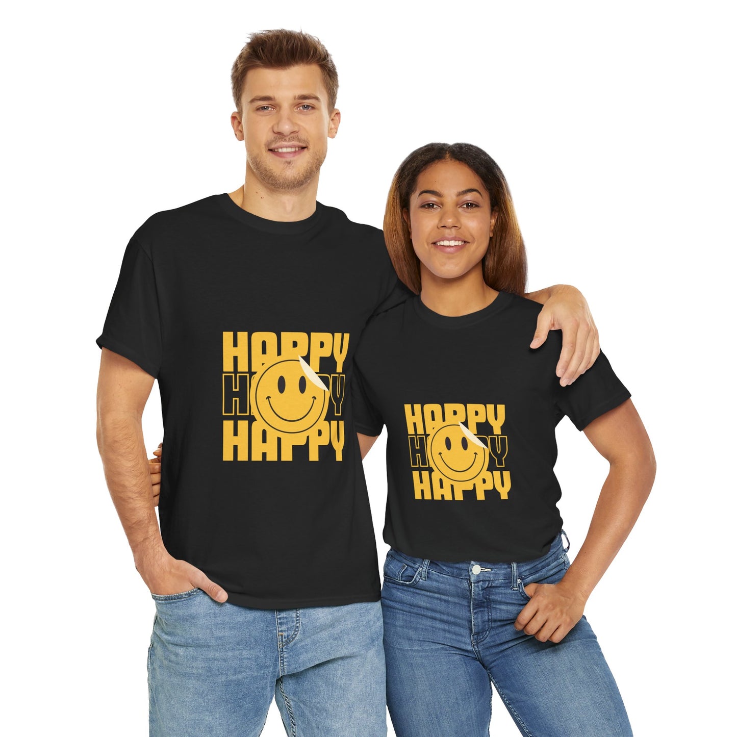 Happy Smiley Unisex Heavy Cotton Tee - Positive Vibes T-Shirt