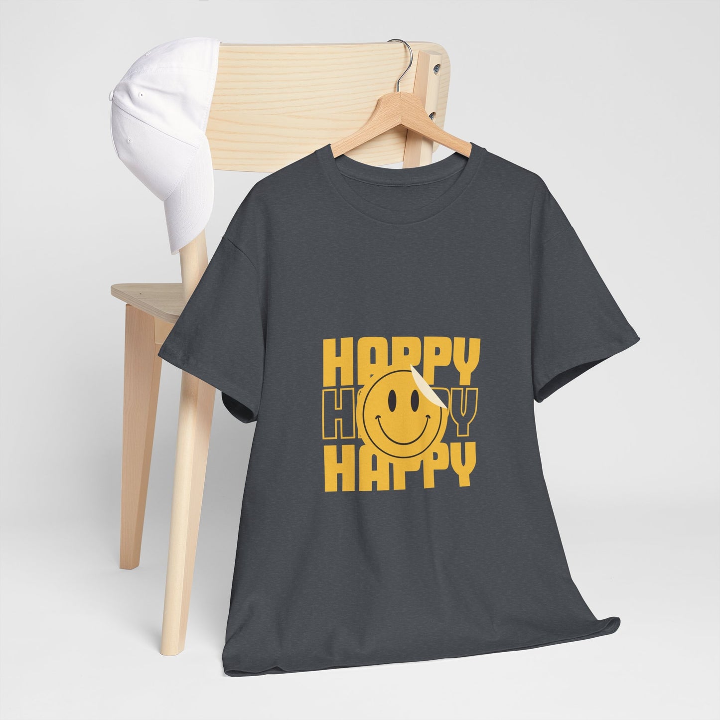 Happy Smiley Unisex Heavy Cotton Tee - Positive Vibes T-Shirt