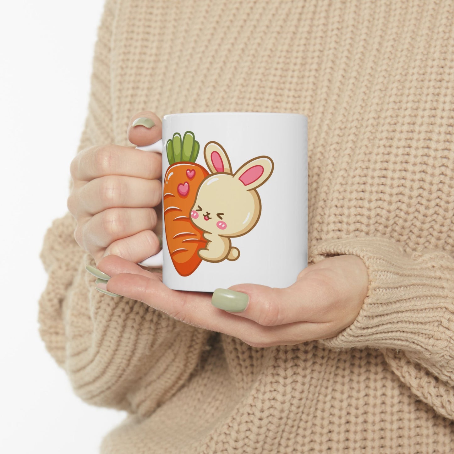 Cute Bunny & Carrot Ceramic Mug - 11oz/15oz for Kids and Easter