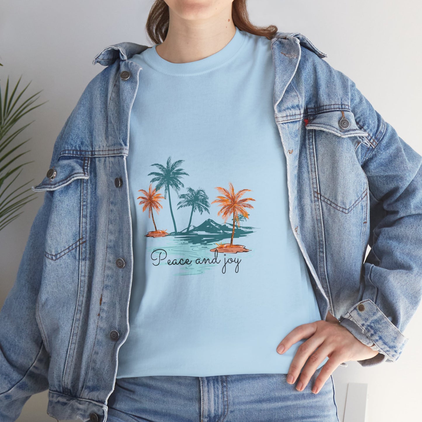 Beach Vibes Unisex Heavy Cotton Tee with 'Peace and Joy' Print