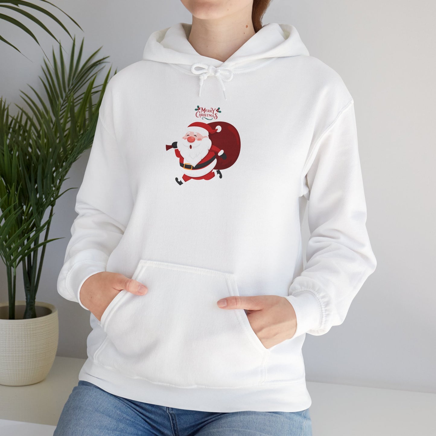 Santa Running Hoodie - Unisex Heavy Blend Sweatshirt for Holiday Cheer